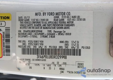 2013 Ford Fusion Hybrid Se from USA, damaged, VIN 3FA6P0LU8DR329948